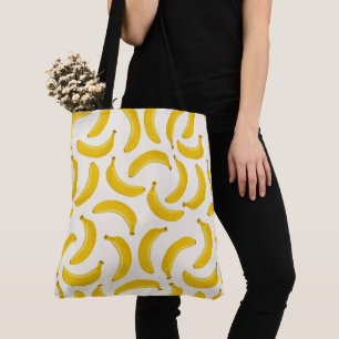 Bananas Tropical Fruit Print, Yellow and White Tote Bag