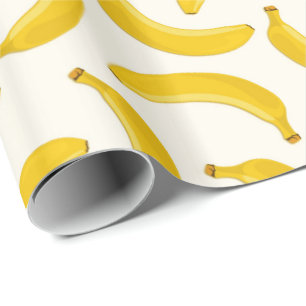 Bananas Tropical Fruit Print, Yellow and White Wrapping Paper