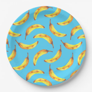 Bananas Watercolor Pattern Paper Plate