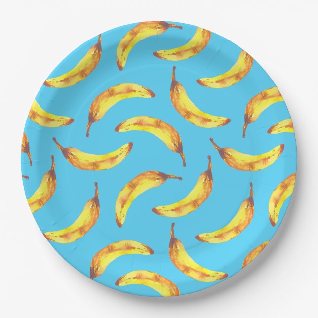 Bananas Watercolor Pattern Paper Plate (Front)