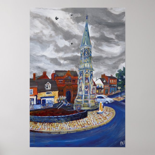 Banbury Cross, Oxfordshire Colourful Original Art Poster (Front)