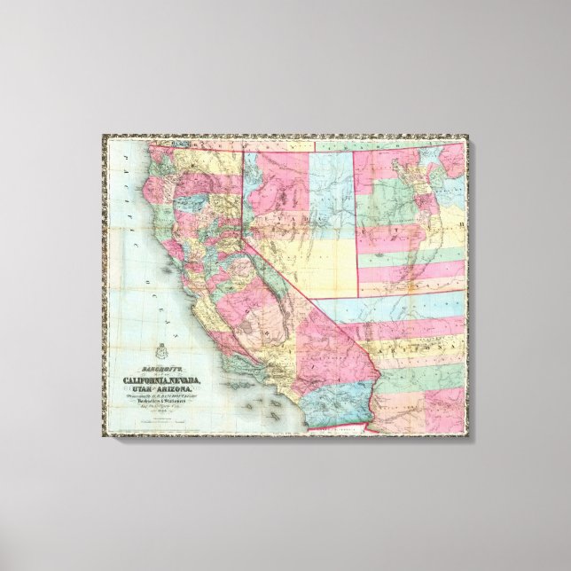 Bancroft's Map Of California, Nevada Canvas Print (Front)