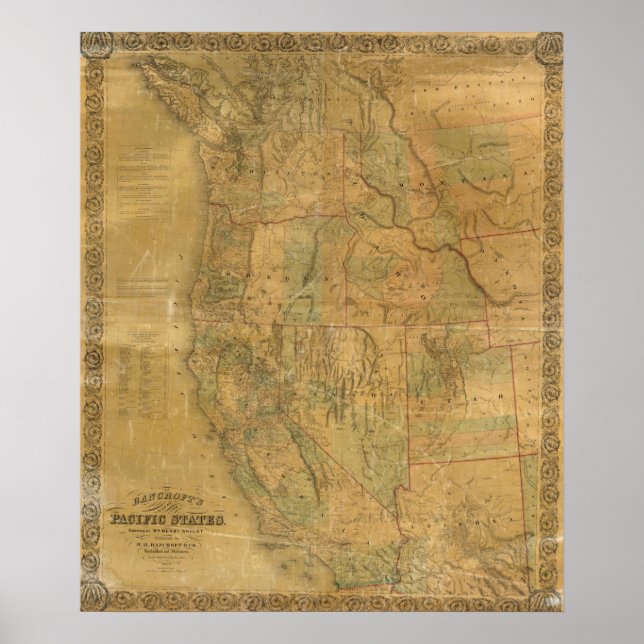 Bancroft's Map Of The Pacific States Poster (Front)