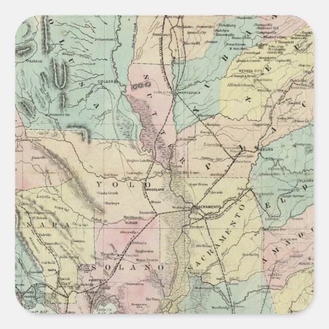Bancroft's New Map Of Central California Square Sticker (Front)