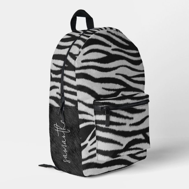 Band And White Realistic Zebra Stripes Animal Fur Printed Backpack (Back Corner Left)