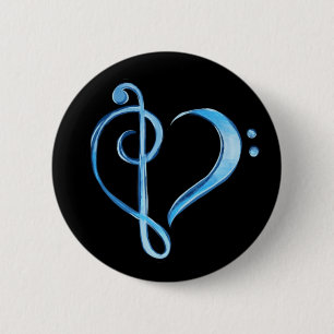 Band Class Bass and Treble Clef Heart              6 Cm Round Badge