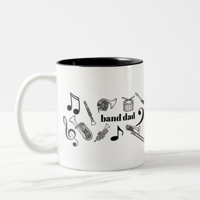 Band Dad- Mug- Black & White Two-Tone Coffee Mug (Left)