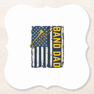 Band Dad Trombone American Flag Vintage Shirt Desi Paper Coaster