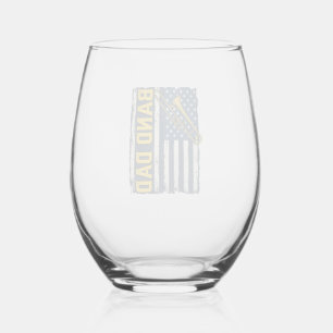 Band Dad Trombone American Flag Vintage Shirt Desi Stemless Wine Glass