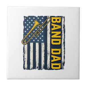 Band Dad Trombone American Flag Vintage Shirt Desi Tile
