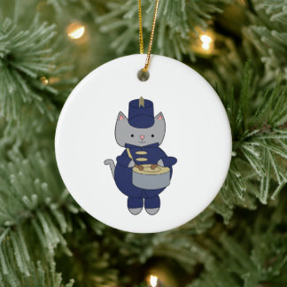 Band Drummer Cat Navy Blue Gold Personalize Ceramic Tree Decoration