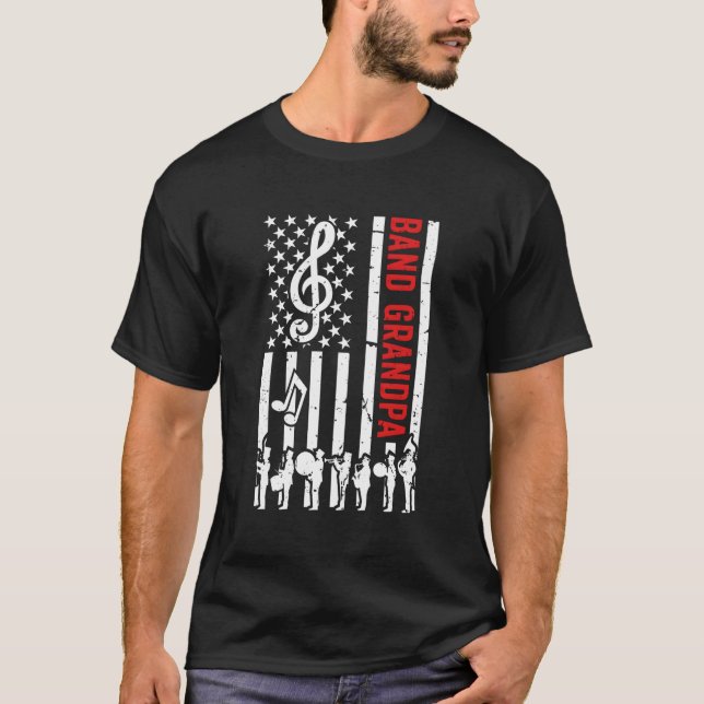 Band Grandpa American Flag Marching Band Grandpa T-Shirt (Front)
