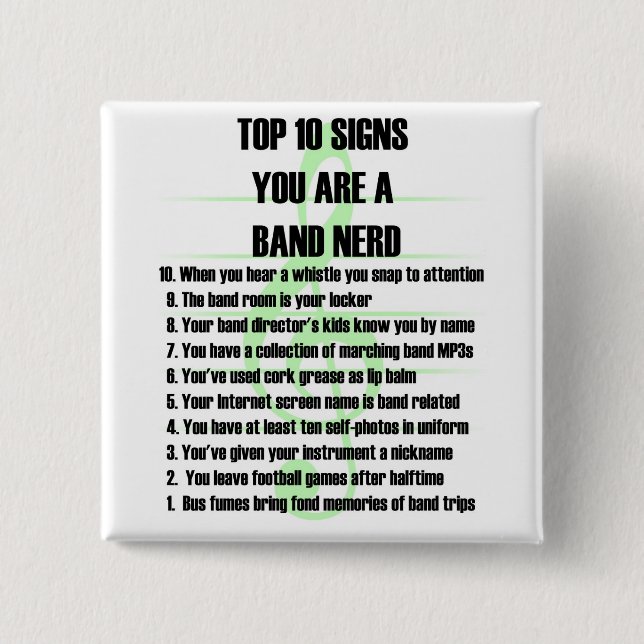 Band Nerd Top 10 15 Cm Square Badge (Front)