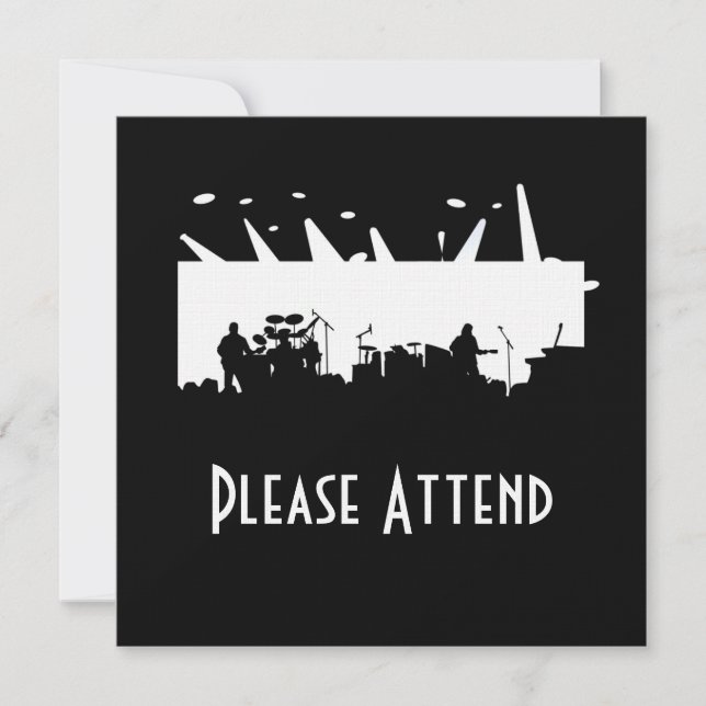 Band On Stage Concert Silhouette B&W Invitation (Front)