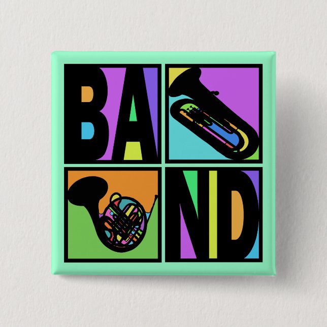 BAND POP ART SQUARES 15 CM SQUARE BADGE (Front)
