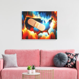 Bandage On a Neon USA Map Canvas Print