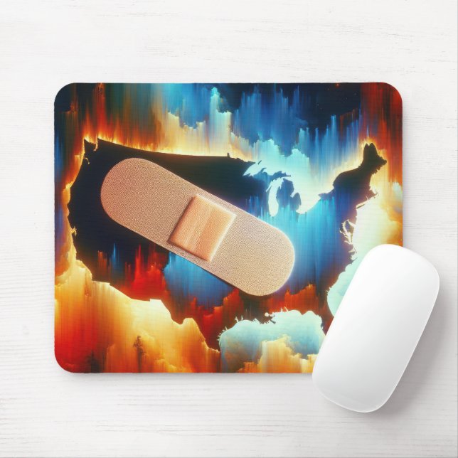Bandage On a Neon USA Map Mouse Mat (With Mouse)