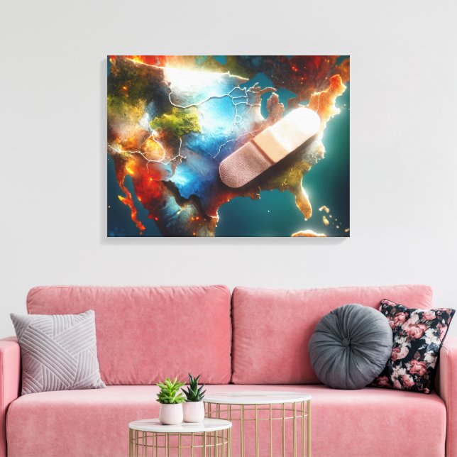 Bandage On a USA Map Canvas Print (Insitu(LivingRoom))