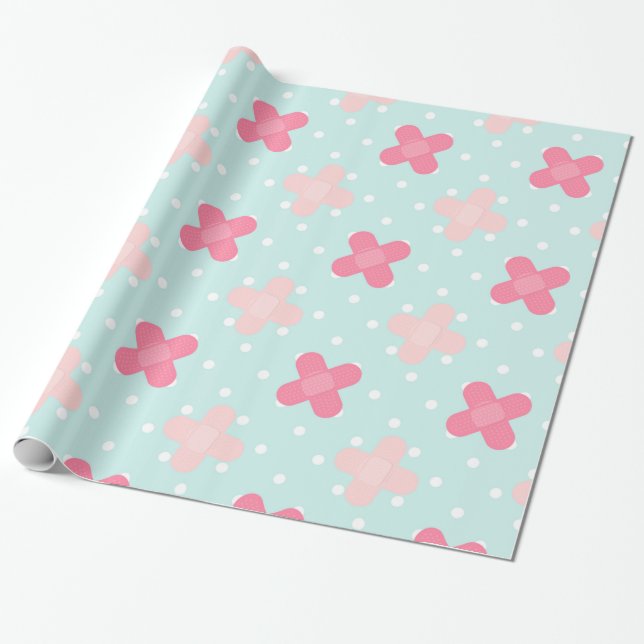 Bandages Blue and Pink Wrapping Paper (Unrolled)