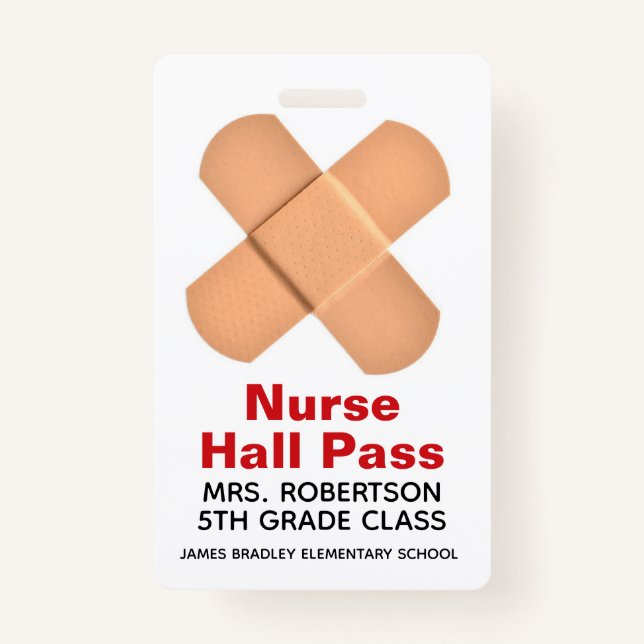 Bandaids School Nurse Hall Pass Badge ID Badge (Front)