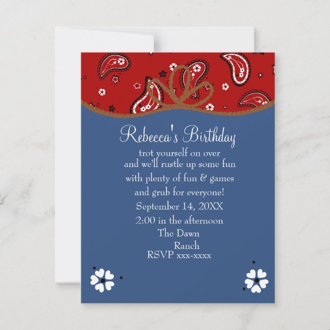 Bandanna and Denim Cowgirl Birthday Invitation (Front)