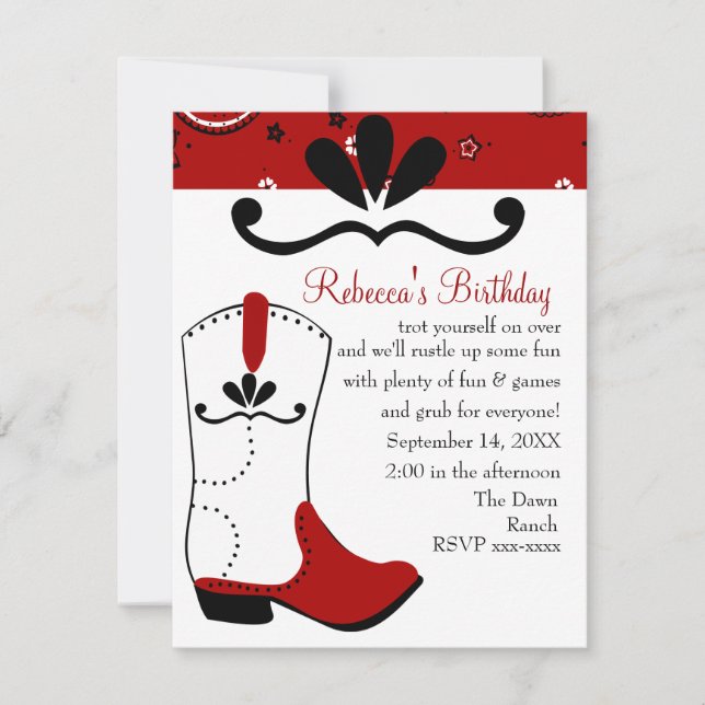Bandanna and Lasso Cowgirl Birthday Invitation (Front)