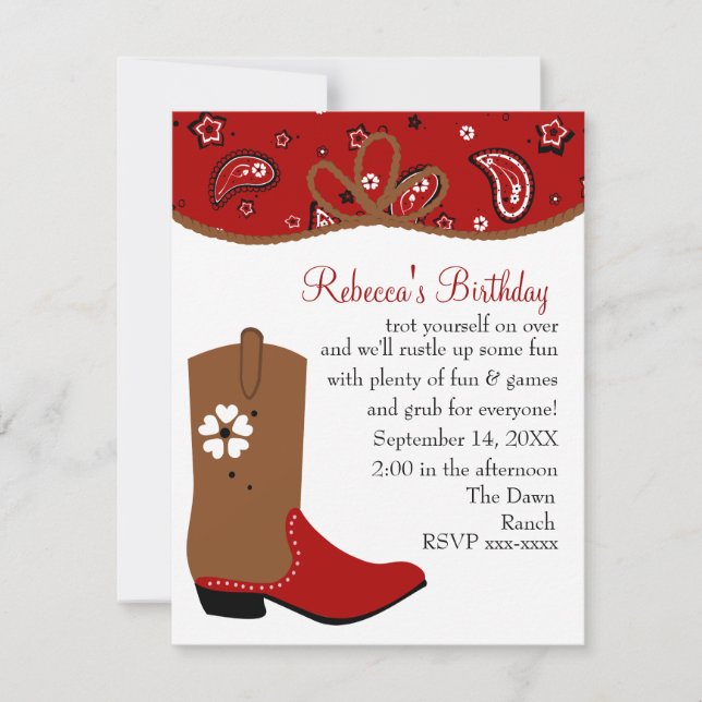 Bandanna and Lasso Cowgirl Birthday Invitation (Front)
