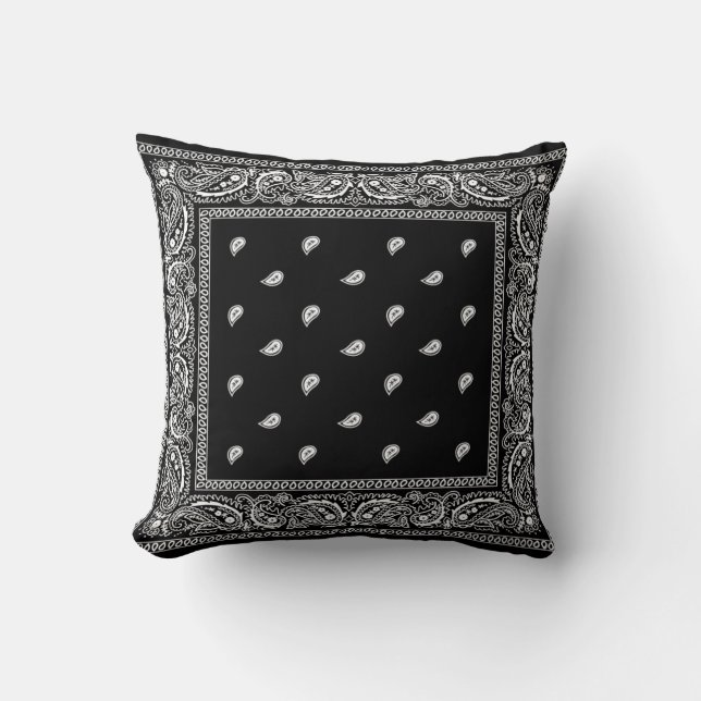 Bandanna Black Throw Pillow (Front)