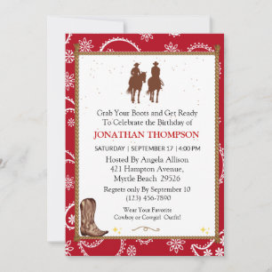 Bandanna Cowboy  Birthday Invitations