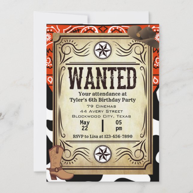 Bandanna Cowboy Birthday Party Invitation (Front)