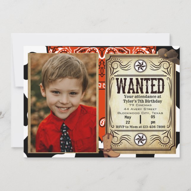 Bandanna Cowboy Birthday Photo Invitation (Front)