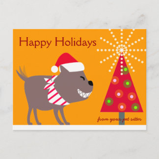 Bandanna Dog & Christmas tree-orange Holiday Postcard