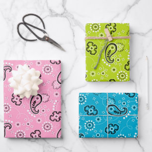 Bandanna Pink Blue Green Modern Baby Fun Wrapping Paper Sheet