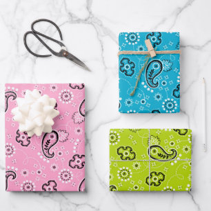 Bandanna Pink Green Blue Classic Pattern Retro Bab Wrapping Paper Sheet