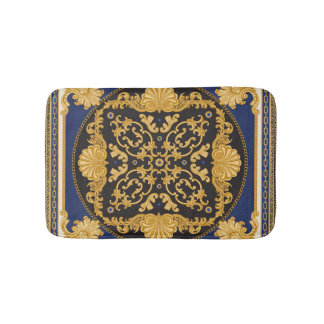 Bandanna Print: Black Blue Gold. Bath Mat