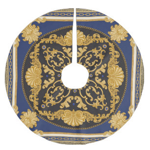 Bandanna Print: Black Blue Gold. Brushed Polyester Tree Skirt