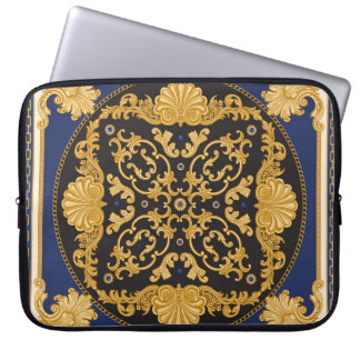 Bandanna Print: Black Blue Gold. Laptop Sleeve