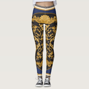 Bandanna Print: Black Blue Gold. Leggings