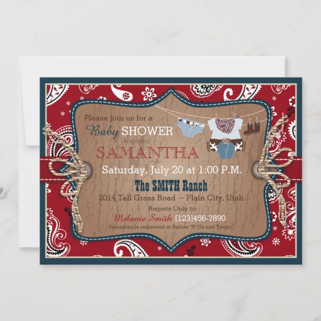 Bandanna Print Cowboy Baby Shower Invitation (Front)