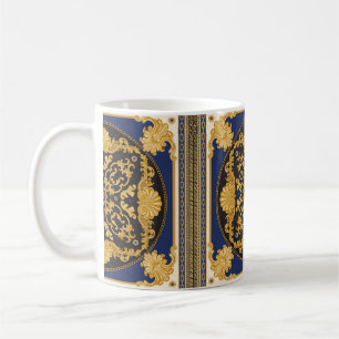 Bandanna print on black and blue background, Gold  Coffee Mug
