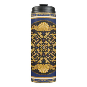 Bandanna print on black and blue background, Gold  Thermal Tumbler