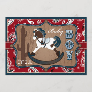 Bandanna Print & Rocking Horse Cowboy Baby Shower Invitation