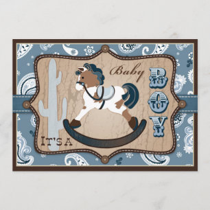 Bandanna Print & Rocking Horse Cowboy Baby Shower Invitation