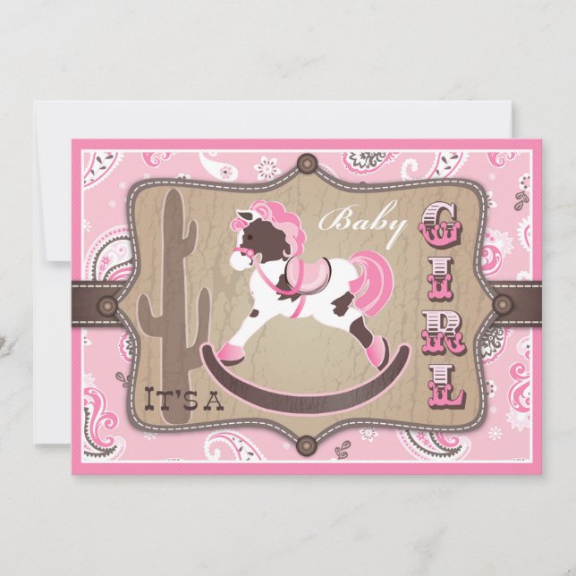 Bandanna Print & Rocking Horse Cowgirl Baby Shower Invitation (Front)