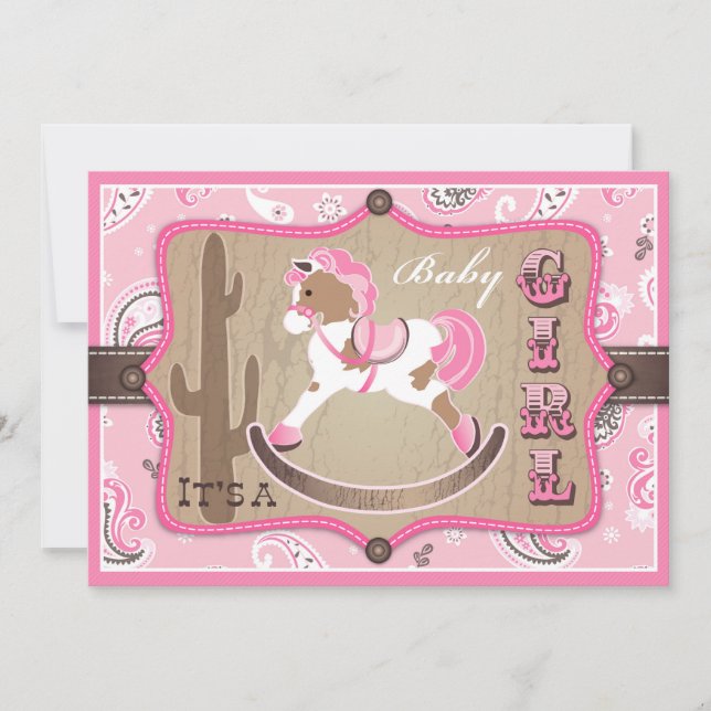Bandanna Print & Rocking Horse Cowgirl Baby Shower Invitation (Front)