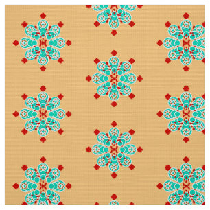 Bandanna Print - turquoise and peach Fabric