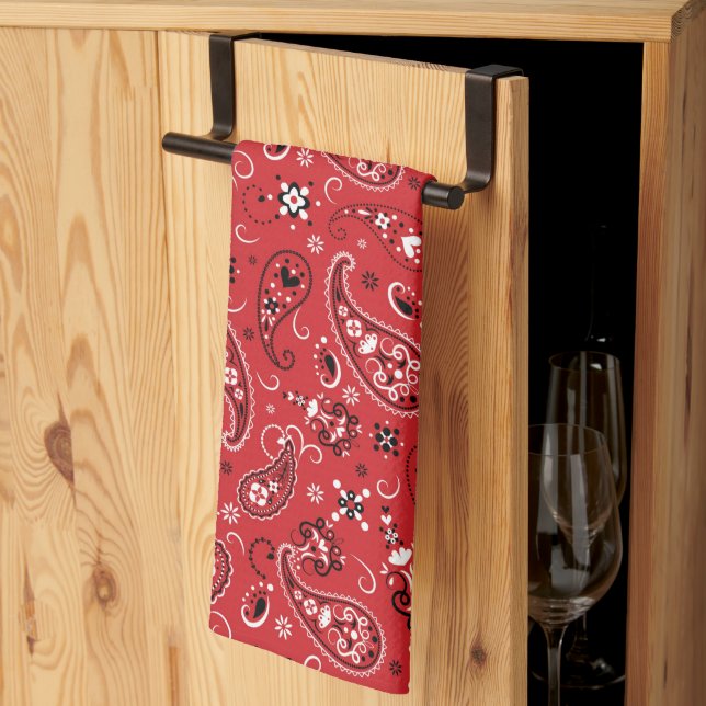 Bandanna Red Paisley  Tea Towel (Thirds Fold)