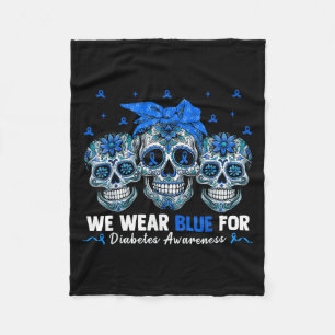Bandanna Sugar Skull We Wear Ribbon Blue For Diabe Fleece Blanket