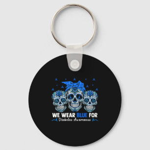 Bandanna Sugar Skull We Wear Ribbon Blue For Diabe Key Ring
