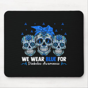 Bandanna Sugar Skull We Wear Ribbon Blue For Diabe Mouse Mat